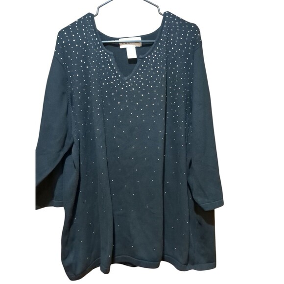 C.D. Daniels Womens Black 1X Sweater Bedazzled With Rhinestones - Picture 1 of 10